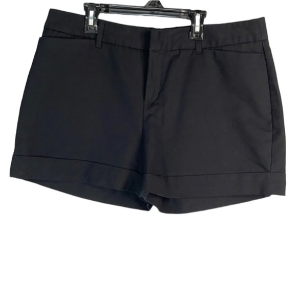 CATHERINE MALANDRINO Cuffed Shorts Black Cotton Stretch Mid Rise Size 14 - Picture 2 of 10